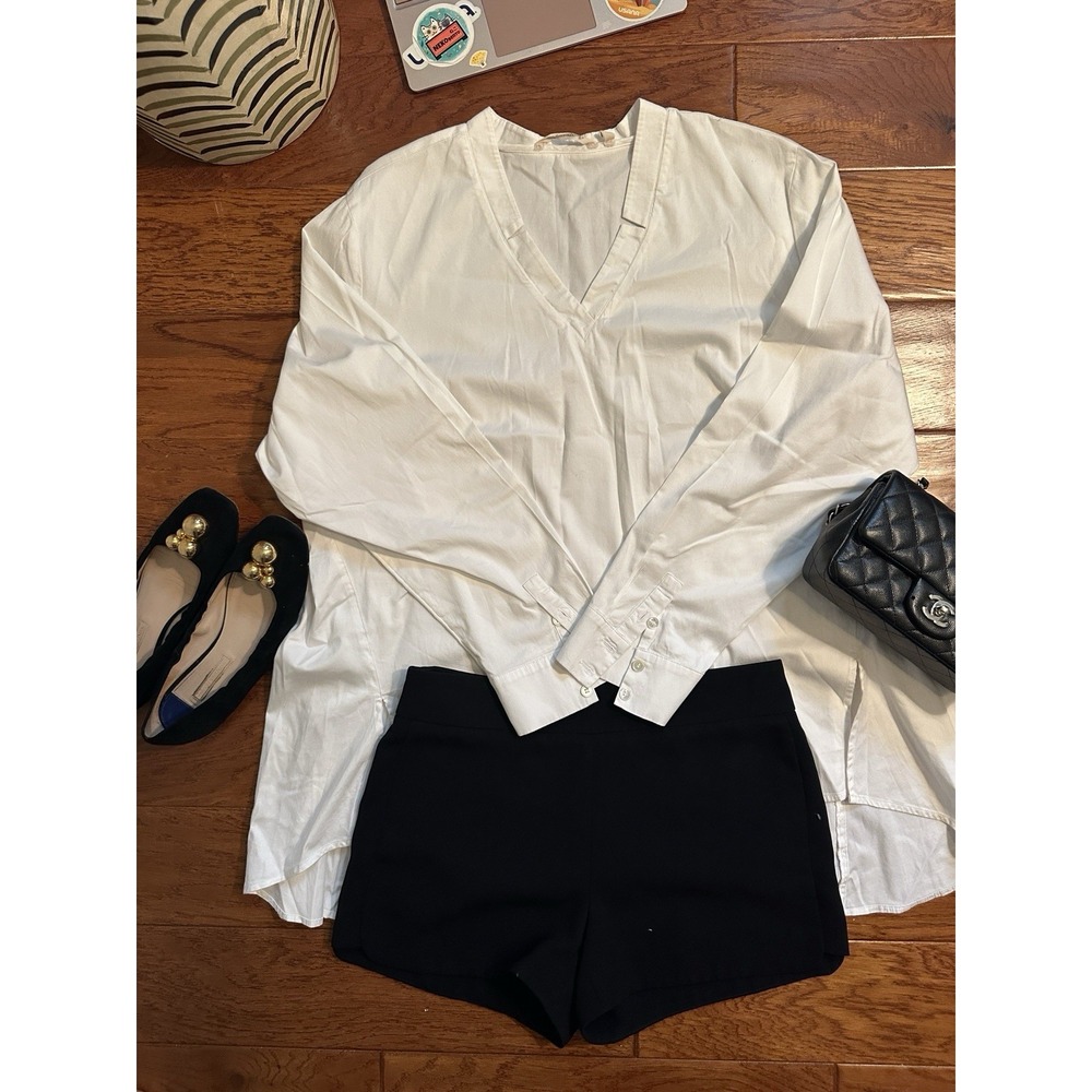 Soft Surroundings Womens Plus 2X White Cotton Stretch V Neck High Low Blouse Top